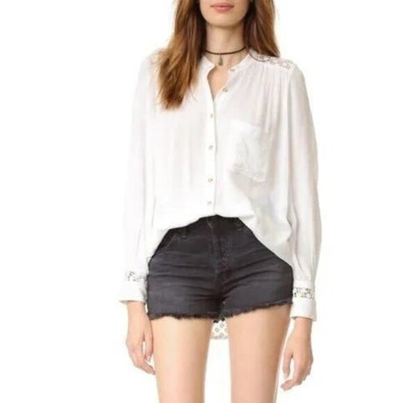 Free People White Button Up Blouse with See Through Lace Back, S - Picture 3 of 8